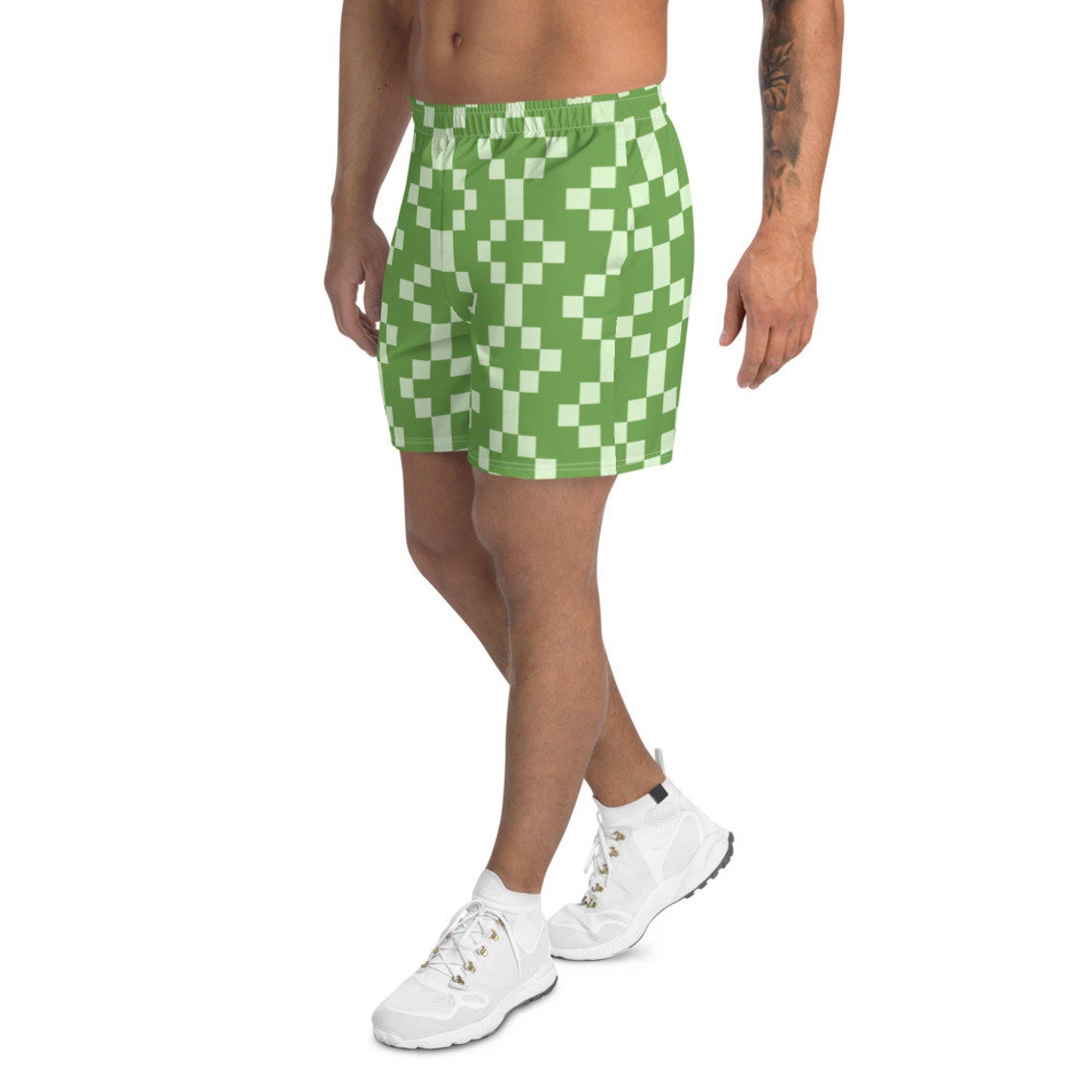 Men's Green Athletic Long Shorts Etsy