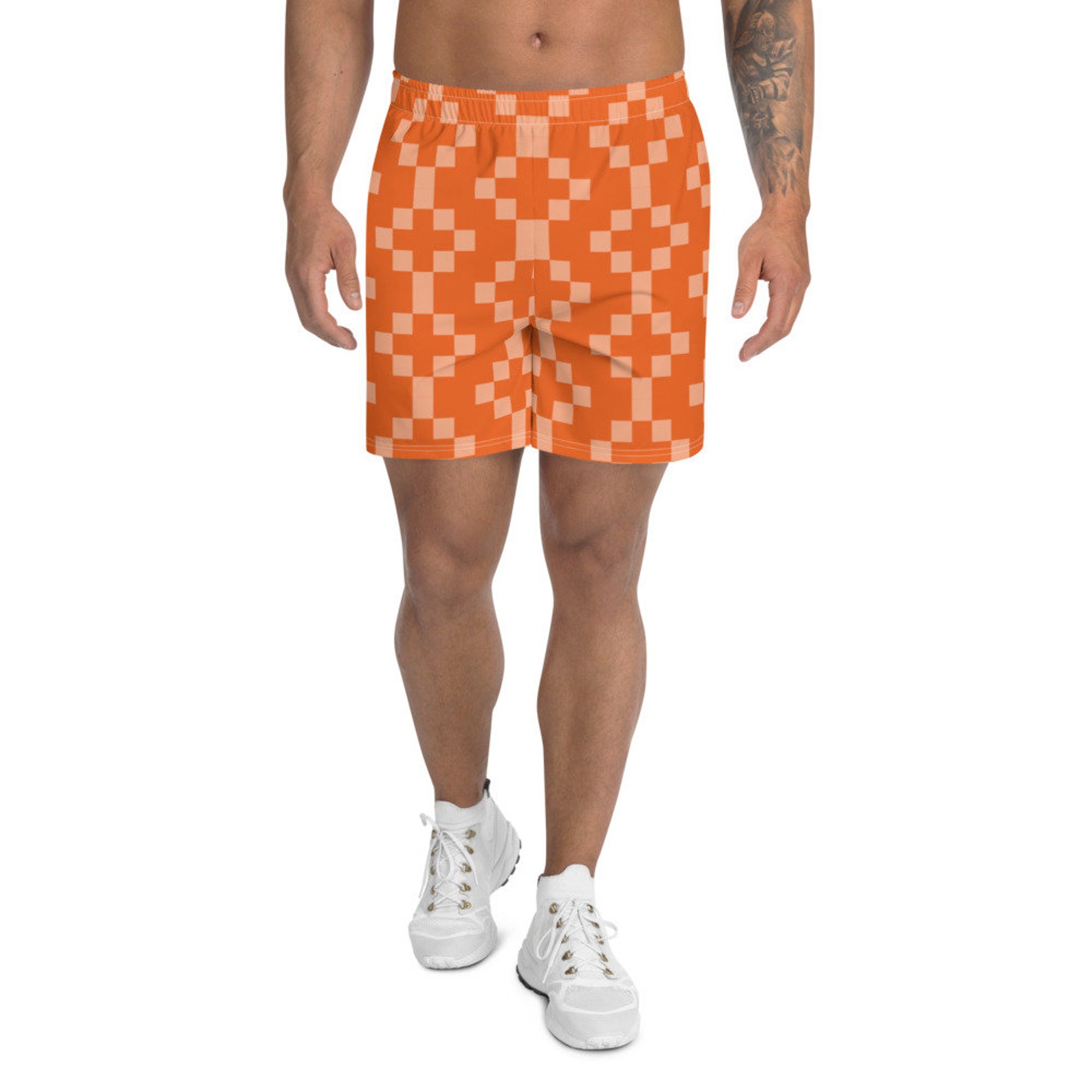 Men's Orange Athletic Long Shorts Etsy