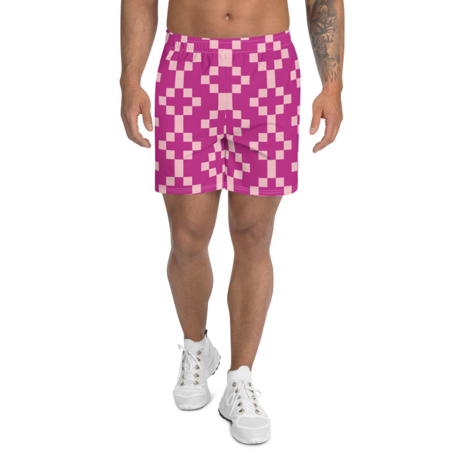 Men's Pink Athletic Long Shorts Etsy