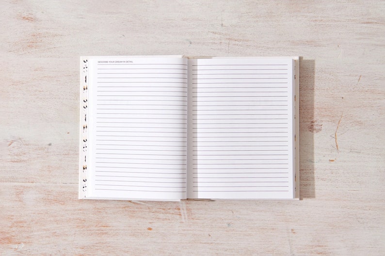 May include: An open notebook with lined pages. The notebook is white with a black spine and a small amount of text on the top left page.