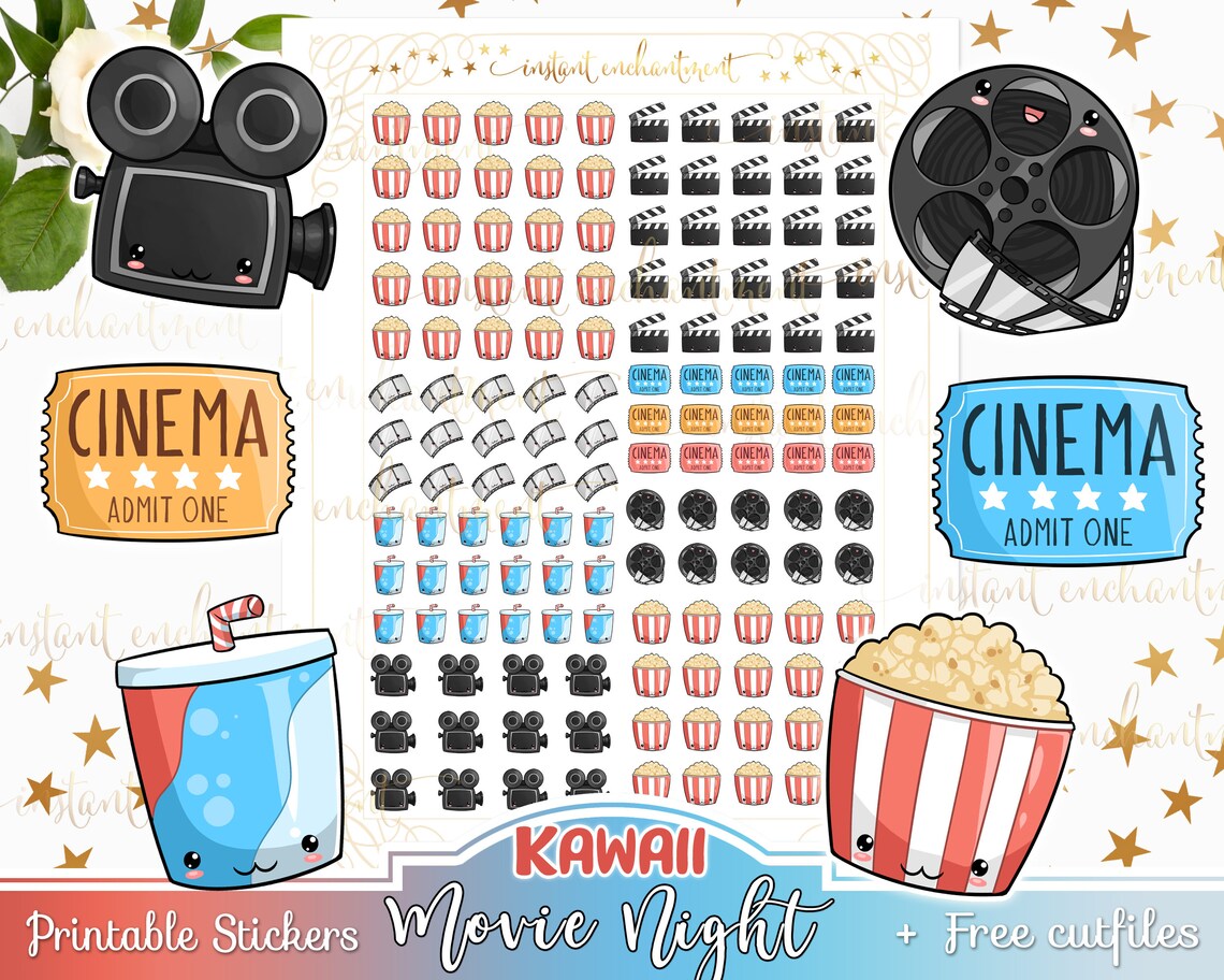 Kawaii Movies Printable Stickers Free Cutfiles Digital Etsy
