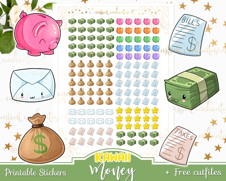 Kawaii Money Printable Stickers Free Cutfiles Digital | Etsy