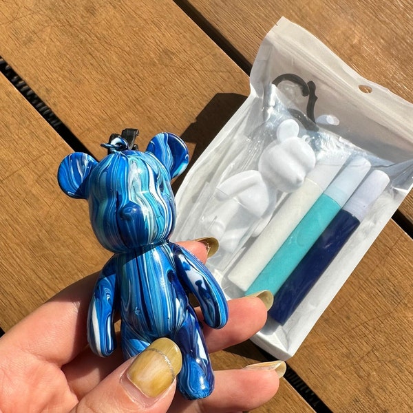 Kit de bricolage porte-clés ours fluide/acrylique pour travaux de peinture pour enfants