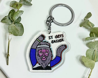 it gets easier' jogging baboon acrylic charm keychain/ bojack horseman / bojack quote / inspirational