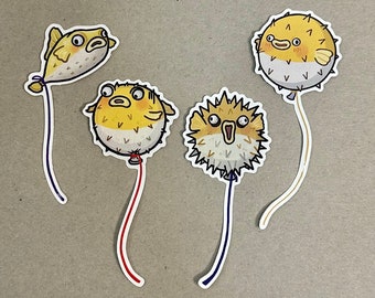 Cartoon Pufferfish Sticker Set – Glossy Balloon Fish Decals