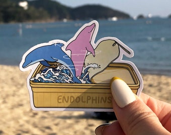 Endorphin sea can sticker / dolphin / ocean waves / serotonin sticker