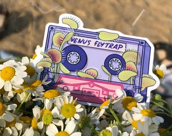Venus flytrap cassette tape sticker / vapourwave aesthetic / plants / music