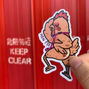 Hen tie pun sticker / hen with tie image 1