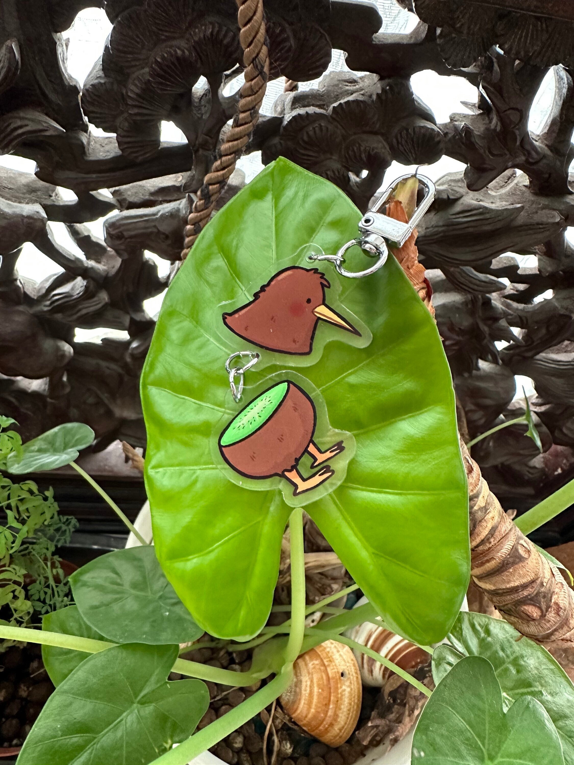Cut up kiwi bird acrylic charm keychain / kiwi fruit / kiwi pun