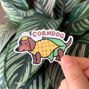 Sticker calembour teckel chien/chien/chiot/maïs/nourriture/blague/bâillonnement