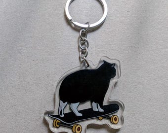 skateboard cat meme acrylic charm keychain