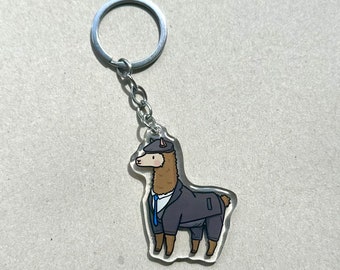 llama in suit / business alpaca acrylic charm keychain