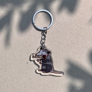 Screaming Possum Acrylic Keychain: Funny Opossum Meme Gift