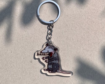 screaming possum acrylic charm keychain / trash possum / possum meme / opossum / hug me