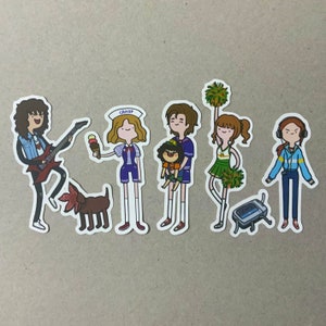 Stranger things-personages in sticker in avontuurlijke tijdstijl