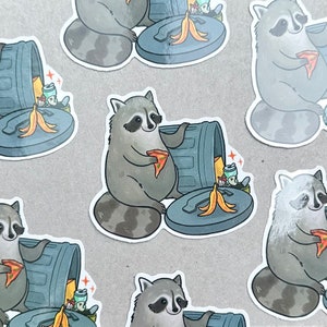 Sticker panda mangeant des ordures / festin de raton laveur