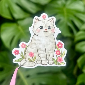 Sticker chat mignon avec fleur rose | mème chat