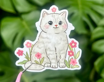 Cute cat with pink flower sticker | cat meme