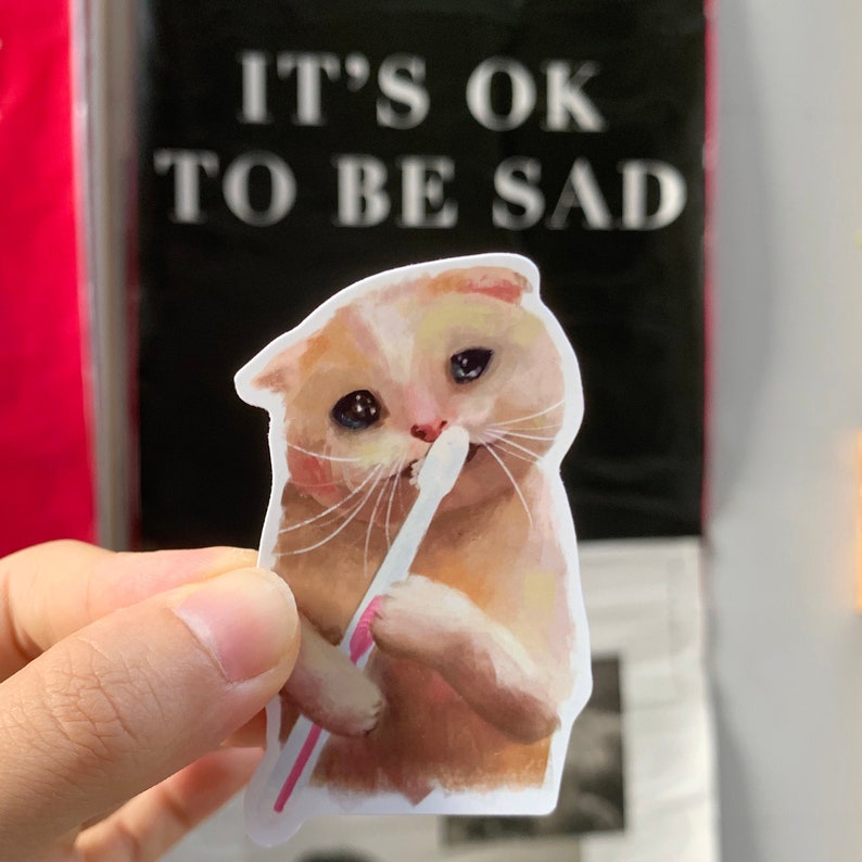 Sad cat meme sticker set 