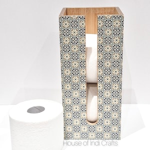 Porta rotolo di carta igienica in bambù, sottile, indipendente, design con piastrelle marocchine decoupage