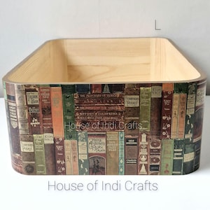 Decoupaged Wooden Storage Box, Magazine Storage, Document Tidy, (Large) Classic Books Design