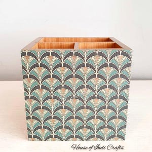 Decoupaged Bamboo Desk Organiser: Pen & Brush Holder Art Deco Design