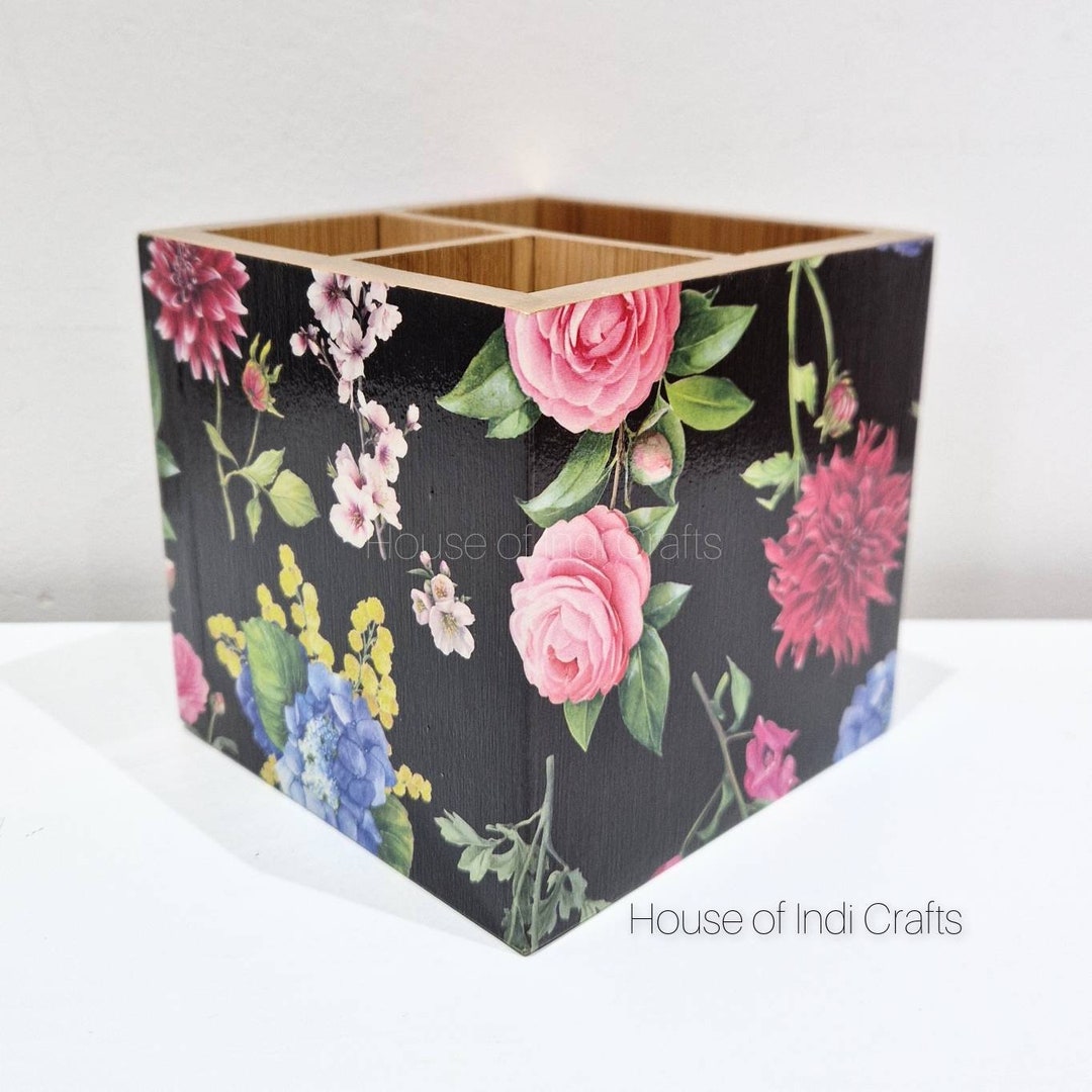 Bamboo Desk Organiser, Pen Pot, Teacher Gift, Pencil Pot, Make up Brush