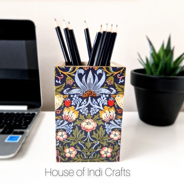 Wooden Pen Holder, Teacher Gifts, Pencil Pot, Make up brush Holder, Decoupaged William Morris Design