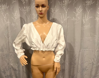 Handmade M/L white Renaissance, Pirate, Vampire, Witch crop costume shirt