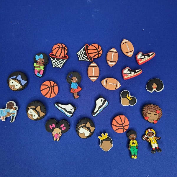 Shoe Crocks Clips | Melanin | Little Girl | Little Boy | Football Basketball Sneaker Charms | Kids | Shoe Accessories