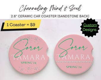 Pink and Green Greek Car Coaster | Greek Swag | Personalized Car Coaster | Car Accessories | Cup Holder Coasters | New Car Gift | Car Decor