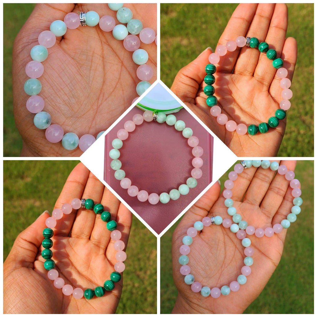Pink and Green Crystal Energy Bracelet Rose Quartz Crystal Etsy