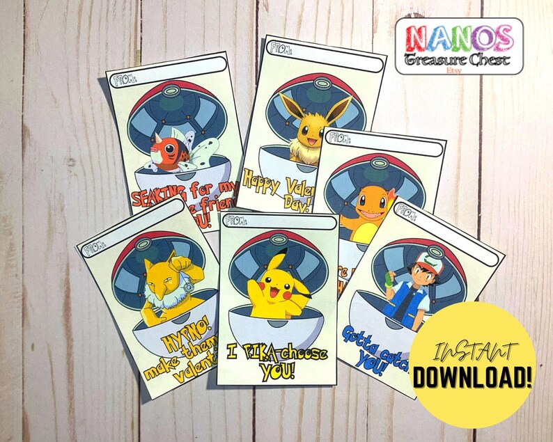 Puede incluir: Tarjetas de San Valent&iacute;n imprimibles de Pok&eacute;mon con diferentes personajes de Pok&eacute;mon en Pok&eacute; Balls. Las tarjetas tienen diferentes mensajes, que incluyen "&iexcl;Feliz D&iacute;a de San Valent&iacute;n!" y "&iexcl;Te tengo que atrapar!"