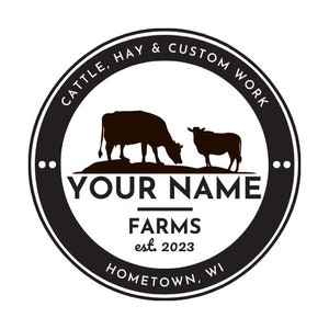 Editable Cow Circle logo, farm, farming, beef, dairy, hay, cattle, homestead, customizable template Canva logo