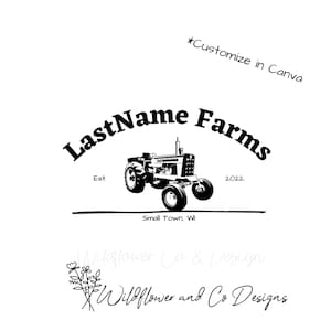 Editable tractor farm logo, tractor, farm, farming, beef, dairy, hay, cattle, customizable template Canva  logo