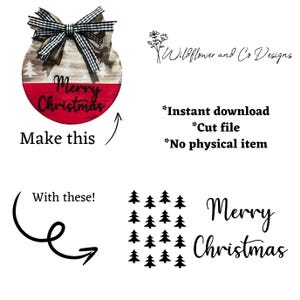 Merry Christmas with Mini hand drawn Christmas Tree Stencil for Christmas door hanger, signs, cut file, instant download Cricut Glowforge