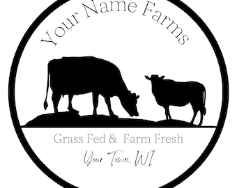 Plantilla personalizable de logotipo de Circle Cow editable para granja, carne de res, productos lácteos, heno, ganado, ganado fresco de granja, orgánico, alimentado con pasto. Logotipo de Canva.