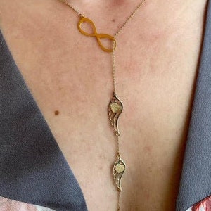 14Kgold infinity angel wings lariat necklace,child loss jewerly,custom gift,memory wings,aniversary gift