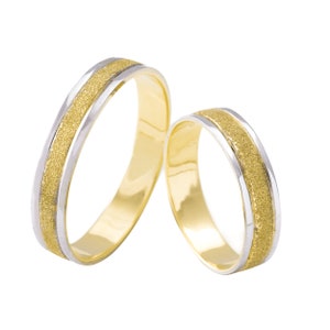 Unique 14k gold wedding band set in two Tones,14kt yellow gold 14kt white gold  with diamond engraving, custom made,matching wedding band.