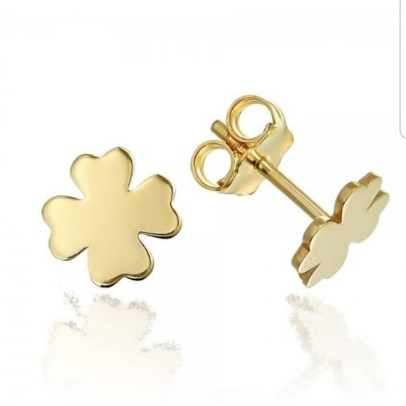 14k Delicate Clover Gold Stud,handmade,tiny Clover Stud Earrings