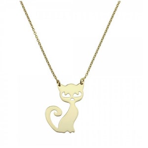 14k gold cat pendant necklace ,handmade 14kt yellow gold necklace, animal lover necklace,tiny gold necklace,personalized cat necklace.