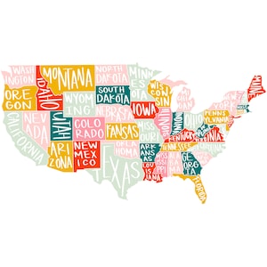 USA Karte Pink Orange Teal Mint Mädchenzimmer Zimmer für kleine Mädchen Amerika US-Karte mit der Aufschrift "