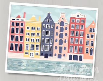 Amsterdam Netherlands Digital Print Pink Orange Yellow Blue