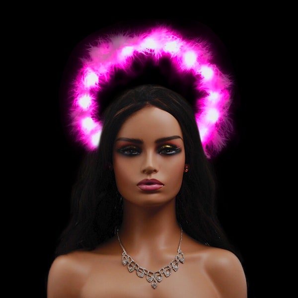 LED Angel Halo Crown Burning Man Headpiece outfit Festival clothing Rave Outfit Cosplay Pride Costume Party Light Up Costume