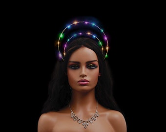 Bandeau Burning Man | Couronne lumineuse | Bandeau LED | Couronne de festival | Couronne ange halo LED | Casque Rave | Festival de mode