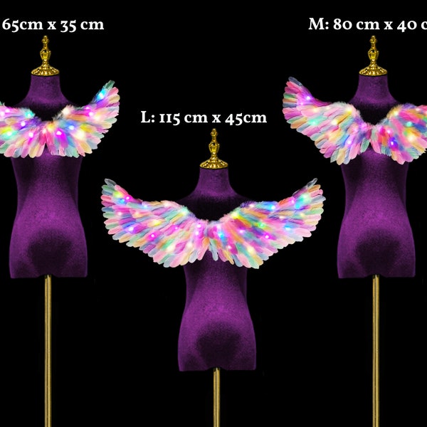 Pride Outfit Rainbow LED Angel Wings Feather  Light Fairy Wings Burning Man outfit Festival clothing Rave Outfit Cosplay Pride Costume