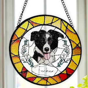 Custom Pet Portrait Stained Glass Suncatcher, Stained Glass Dog Memorial, Custom Cat Portrait from Photo, Sympathy Gifts, Stained Glass Dog