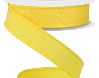 Yellow Diagonal Weave Solid Wired Ribbon by RG Ribbon – 7/8" x 10 Yards,  Everyday Wreath Ribbon,  Craft Supplies