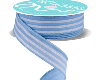 Blue Glitter Vertical Stripe Wired Ribbon by RG Ribbon – 7/8" x 10 Yards, Wreath Ribbon, Craft Supplies, Baby Wreath Ribbon, Spring Ribbon