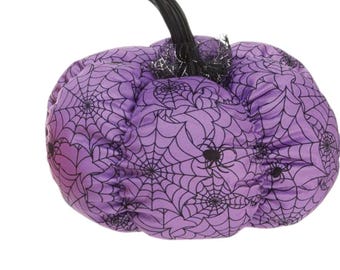 10” Fabric Spider Web Print Pumpkin Wreath Attachment –  | Halloween Wreath Accent | Purple & Black Cloth Pumpkin, DIY Wreath Supplies